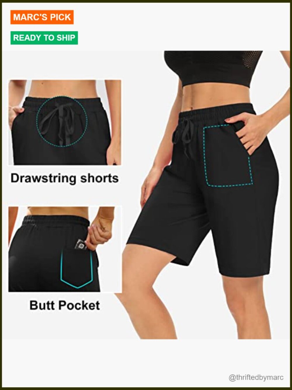 Womens Yoga Shorts Loose Comfy Drawstring Lounge Bermuda Shorts with 3 Pockets - Picture 4 of 7